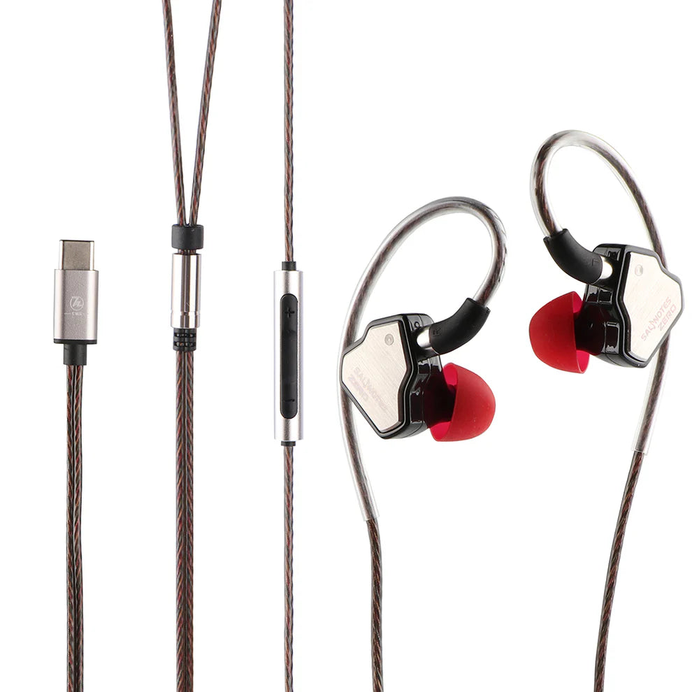 In-ear headphones with a cable and plug on a white background