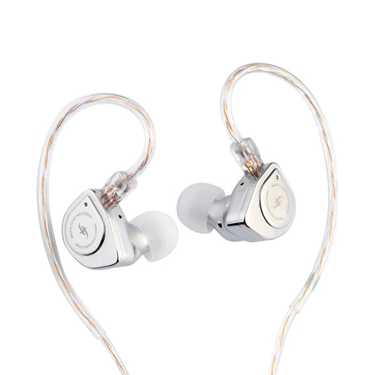 Pair of silver simgot ew200 on a white background