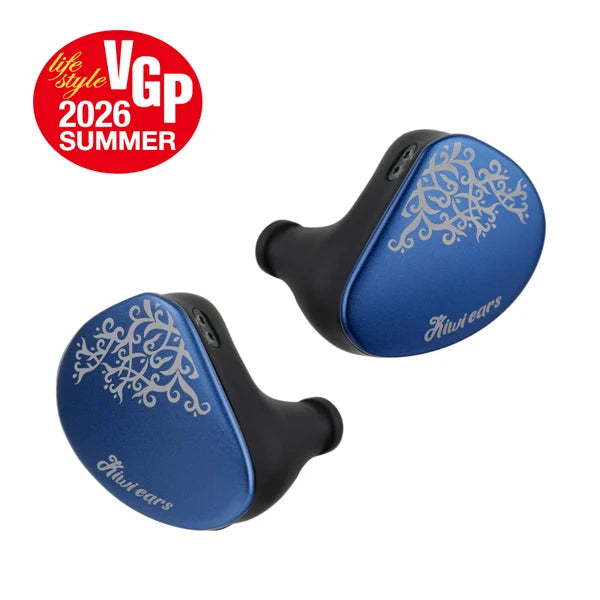Two blue and black in-ear wireless earbuds with silver ornate patterns and 'Musears' branding, shown on a white background with a red 'life style VGP 2026 SUMMER' badge in the top-left corner.