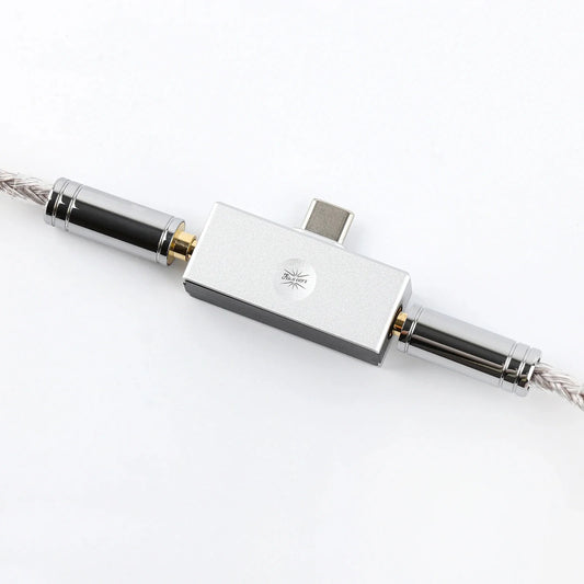 allergo mini DAC with 3.5mm and 4.5 headsets connected to it