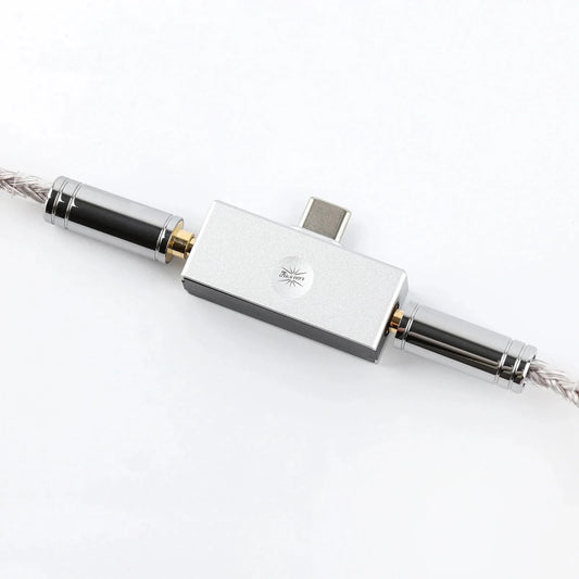 allergo mini DAC with 3.5mm and 4.5 headsets connected to it