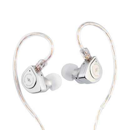 Pair of silver simgot ew200 on a white background